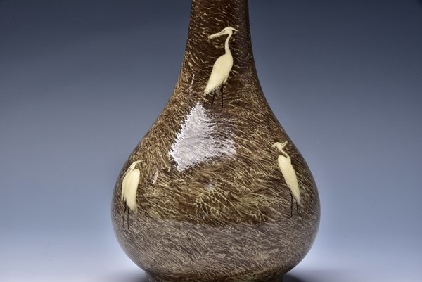 現川焼 | 臥牛窯「白鷺文花瓶」 メルカリ Yahoo!オークション 臥牛窯