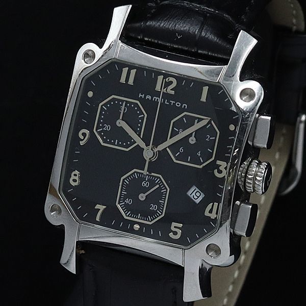 1円 稼働 ハミルトン QZ 6319 ロイド クロノ デイト 黒文字盤 メンズ腕時計 0089100YSD