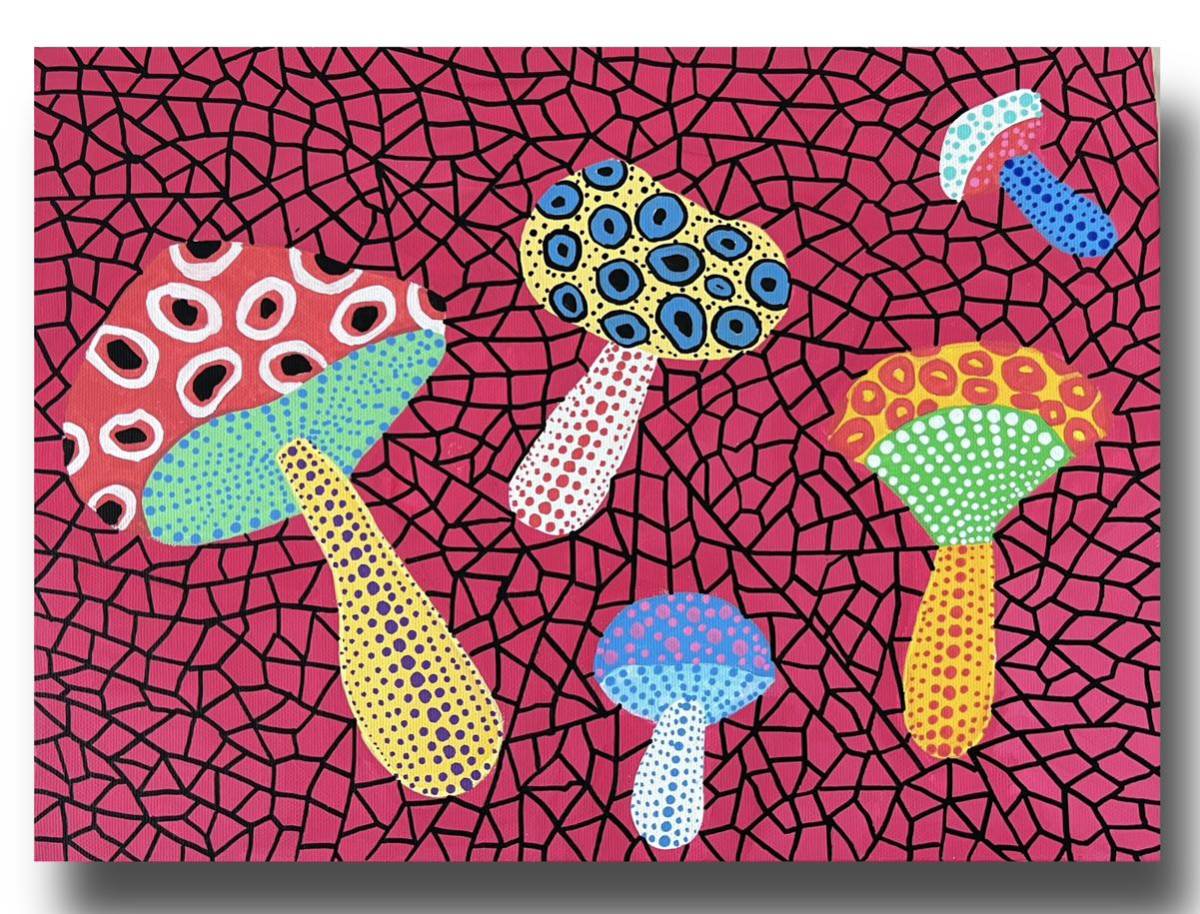 □□草間彌生□□毒きのこ模写□yayoikusama mushroom□F4サイズ ※額縁