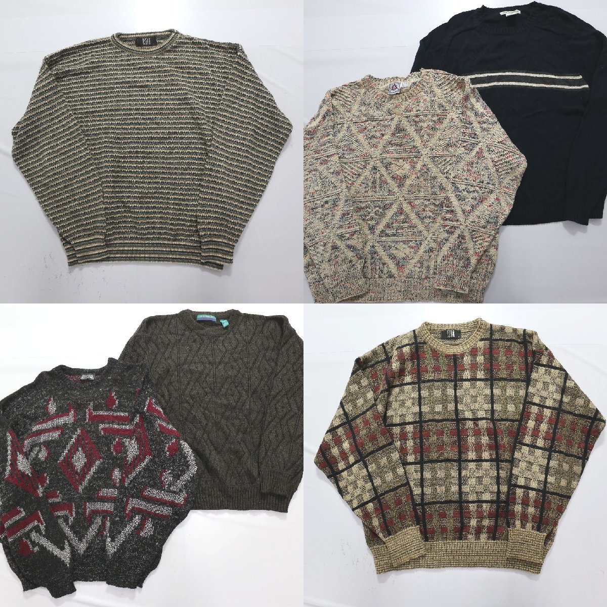 ◎柄系素材MIXニット set USA製 ボーダー 他 (メンズL) 6枚セット まとめ売り 古着卸 1円スタート KN10-2 MQ2347