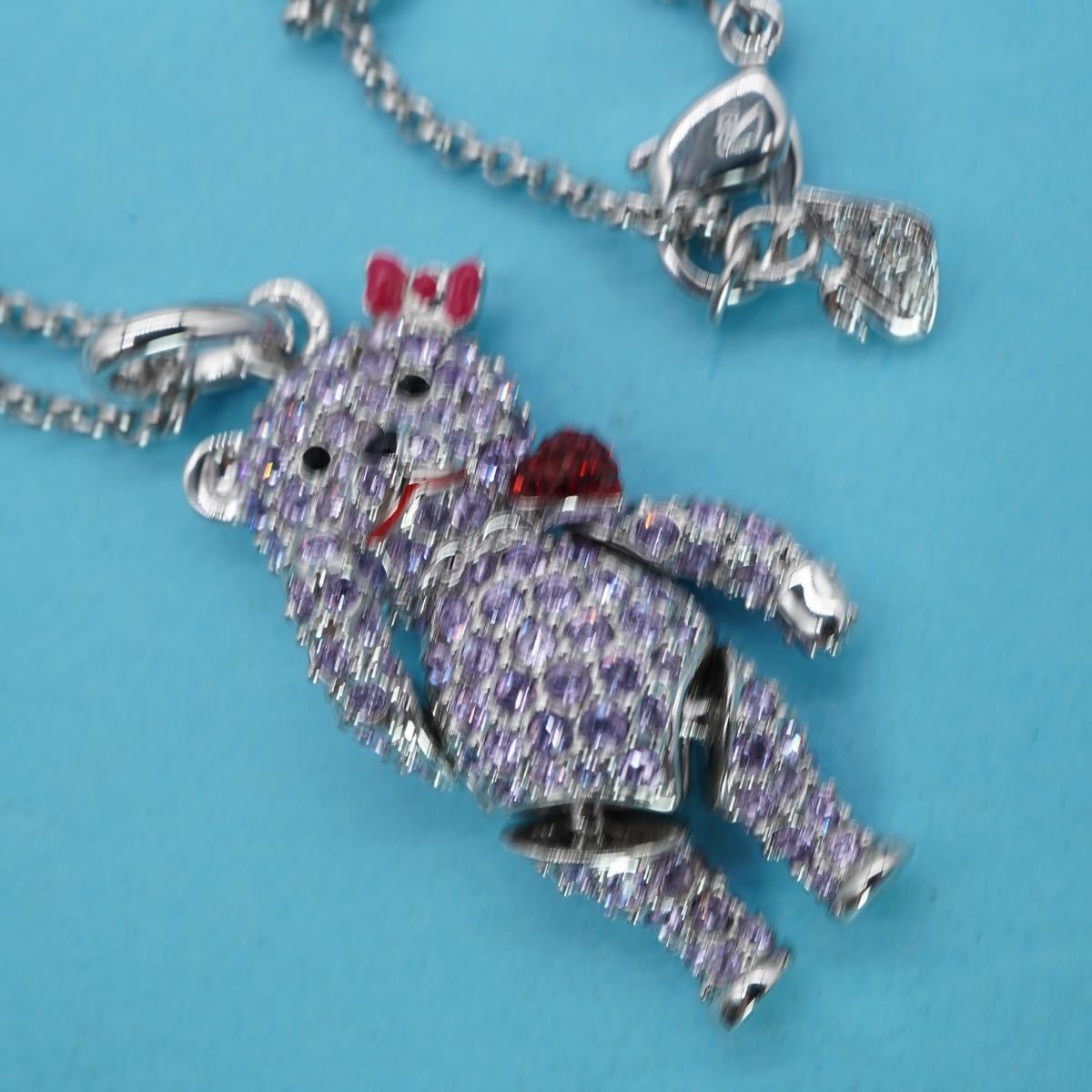 【956】Swarovski クマ ネックレス 長さ約90cmスワロフスキー シルバーカラー テディベア 熊 TIA