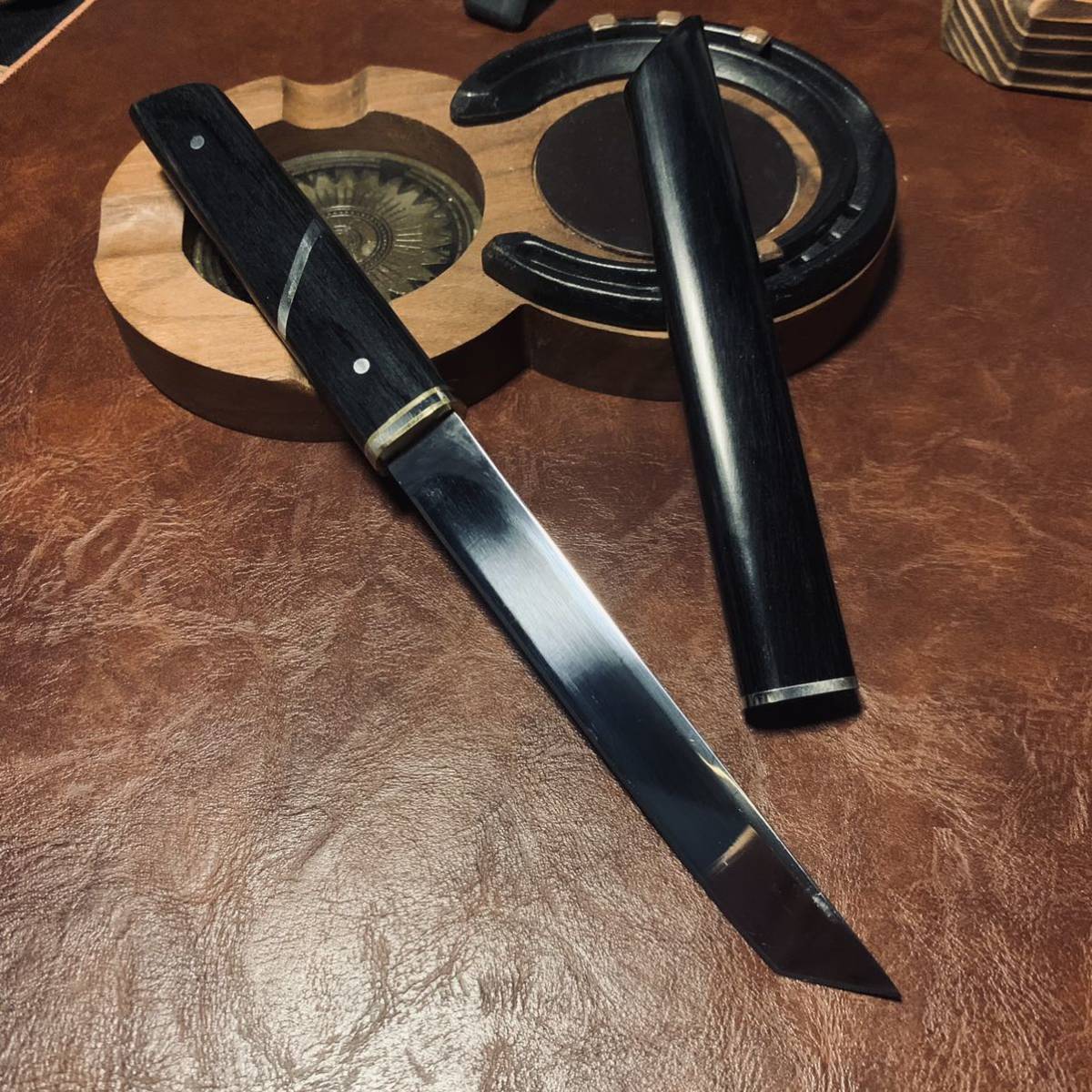 超高品質 和風木鞘ナイフ M390鋼刃 高級木 和式ナイフ 伝統工芸 日本刀型 キャンプ　アウトドア 野外登山 25cm