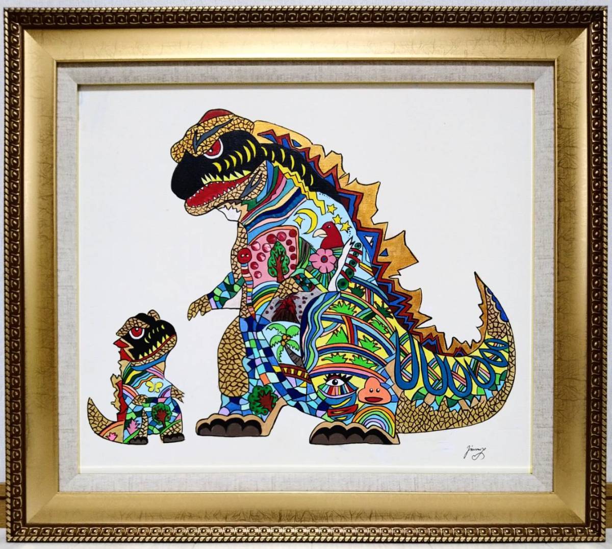 F10号】ジミー大西【Godzilla(ゴジラ)】手描き大型作品/肉筆/サイン