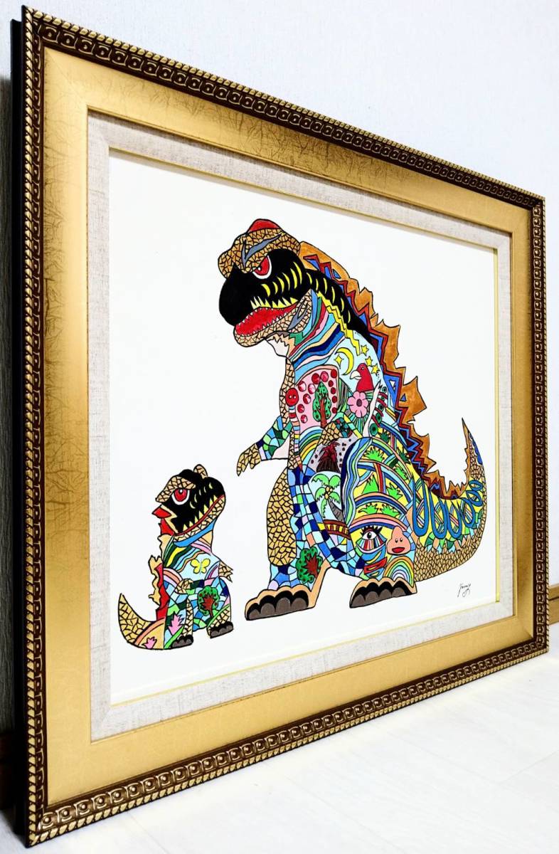 F10号】ジミー大西【Godzilla(ゴジラ)】手描き大型作品/肉筆/サイン