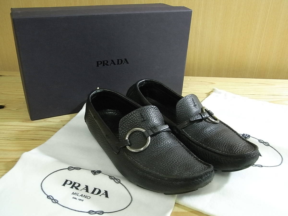 人気ブランド PRADA プラダ イタリア製 本革 ドライビングシューズ