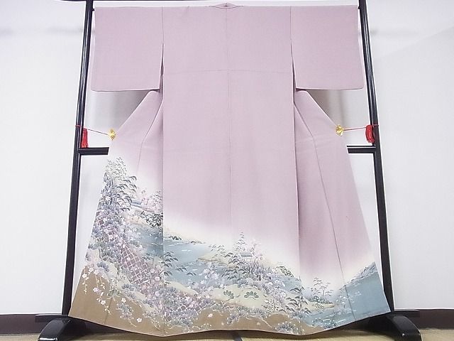 平和屋-こころ店□豪華色留袖 作家物 風景草花文 金彩 着丈159.5