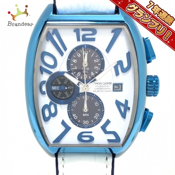 Angel Clover(エンジェルクローバー) 腕時計■美品 ダブルプレイ DPS38 メンズ 型押し加工/クロノグラフ 白