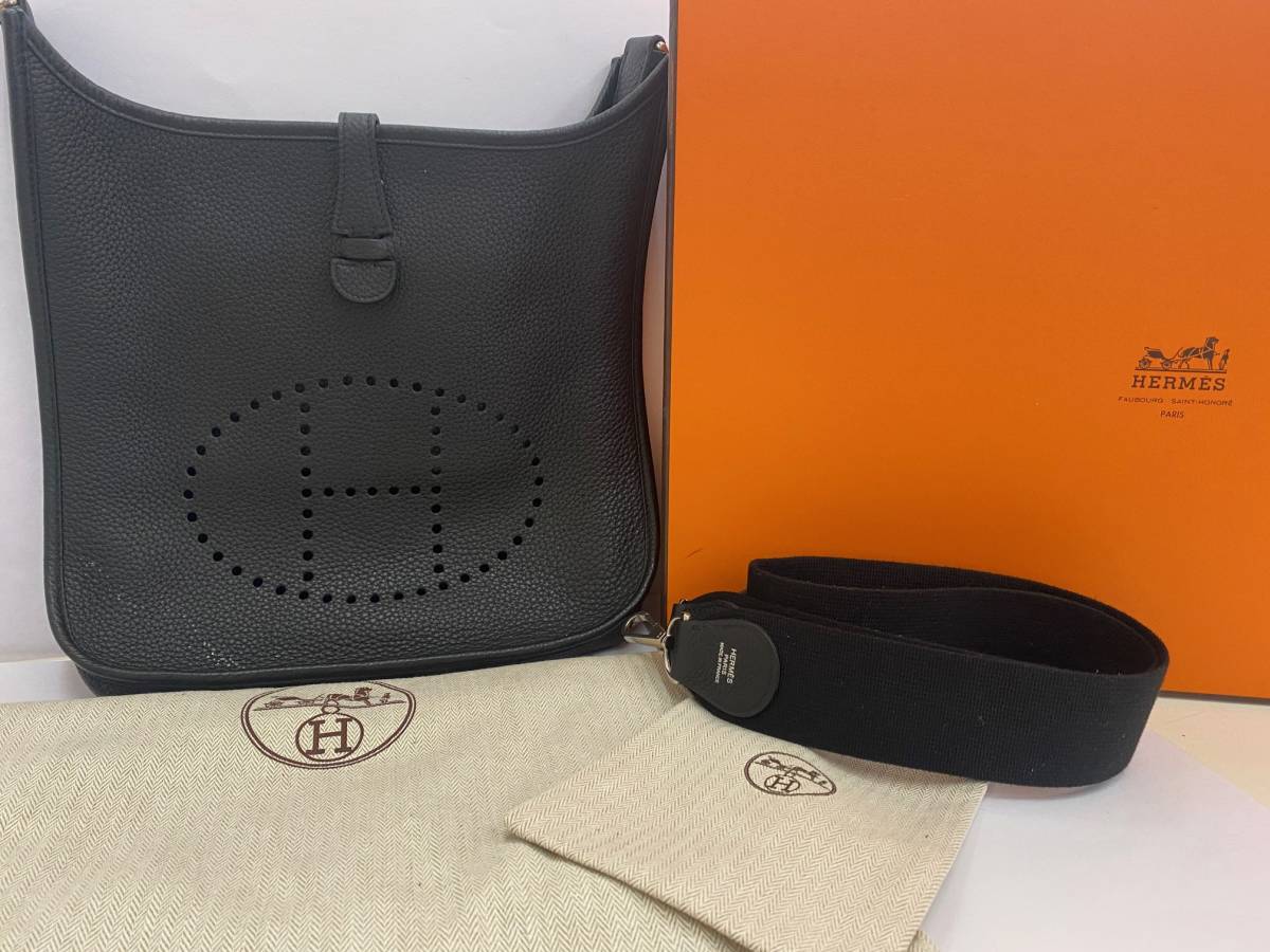 ♪ 1円～ HERMES エルメス エブリン 1 PM ショルダー バッグ 黒 ブラック 箱 保存袋付き 