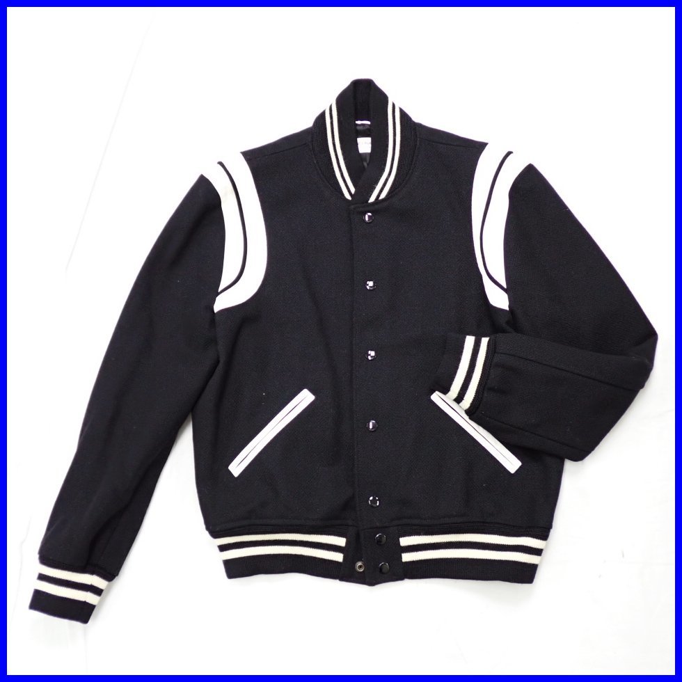 ★Saint Laurent/サンローラン テディジャケット 48/メンズS相当/ブラック/ナイロン混ウール×レザー/ブルゾン/スタジャン&1932800005