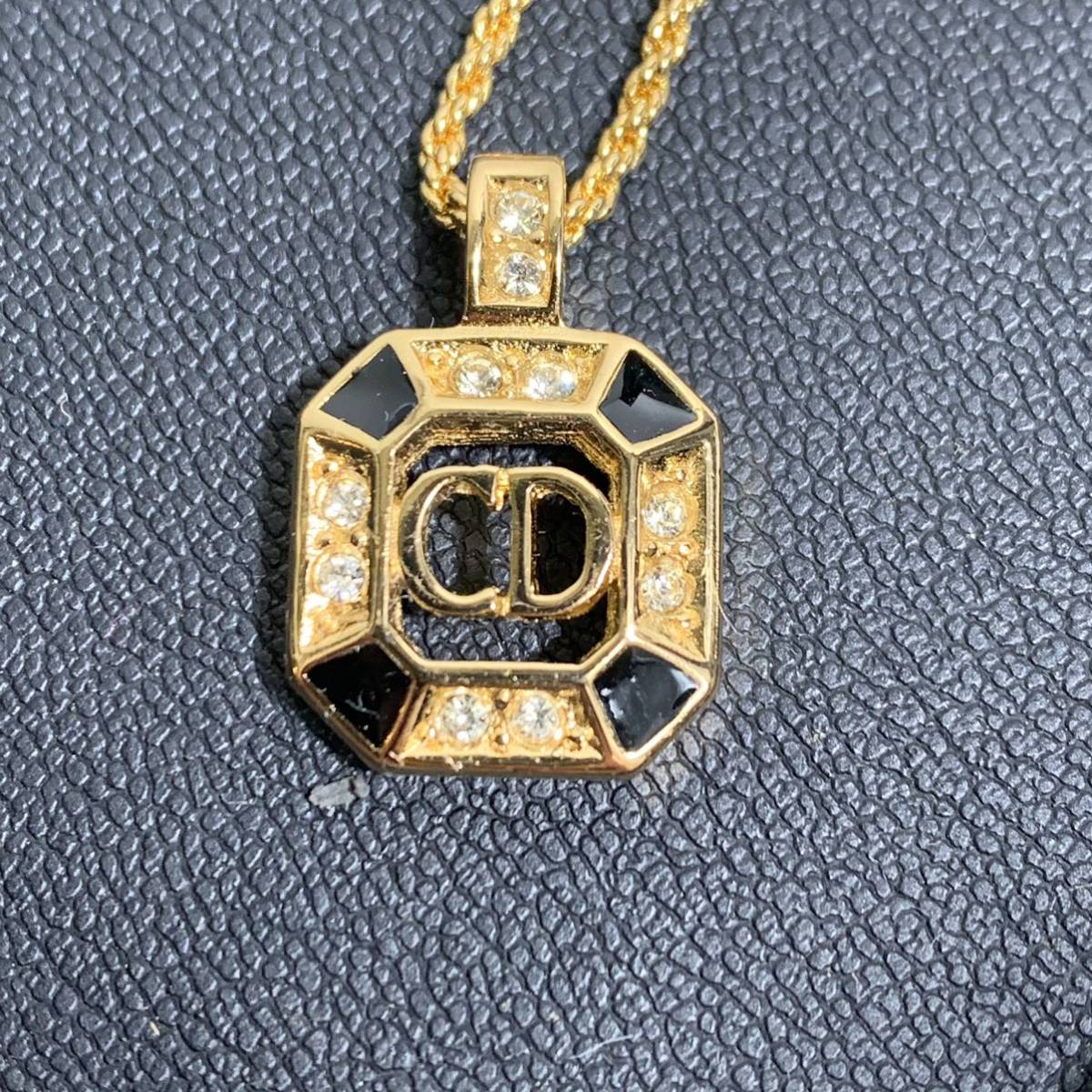 Christian Dior クリスチャンディオール ネックレス ペンダント アクセサリー ラインストーン ゴールドカラー CD ロゴ ディオール