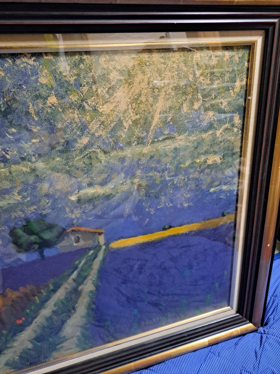 堀田 油彩 絵画10号スクウェア 真作 『光彩 あぜ道』堀田 高 南仏