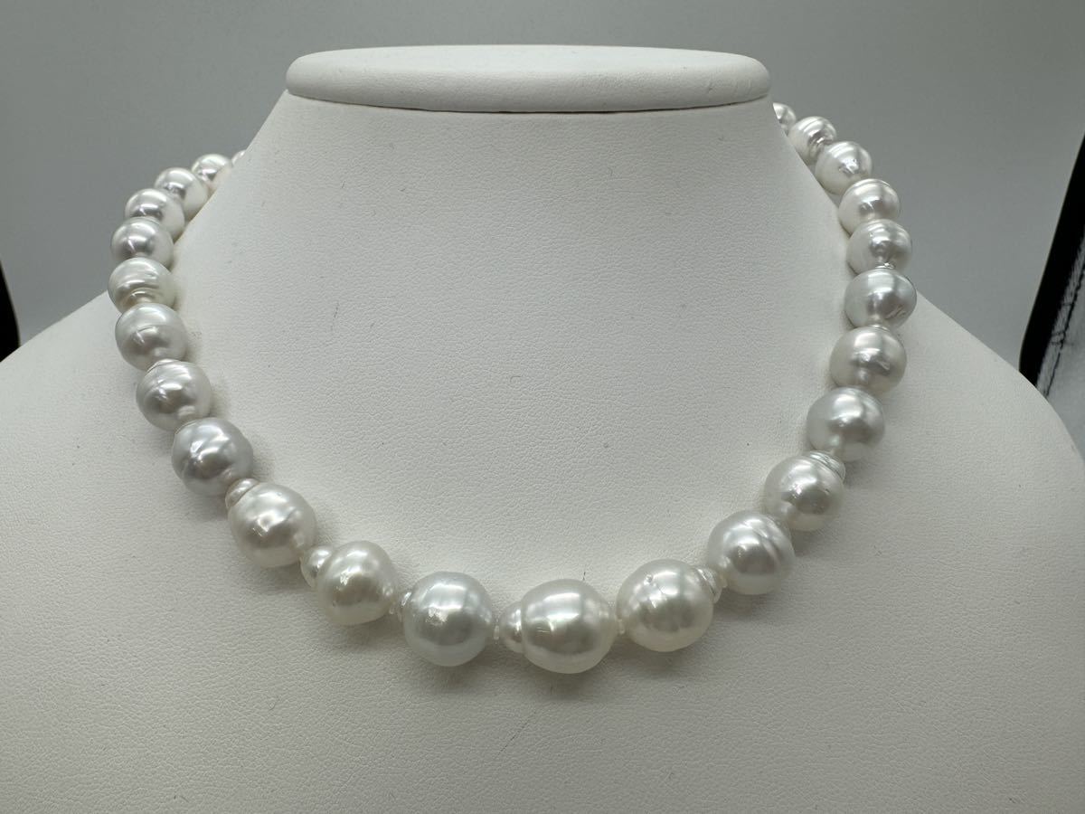 パールネックレス 天然 南洋真珠 バロック 8.5-12mm silver パール 