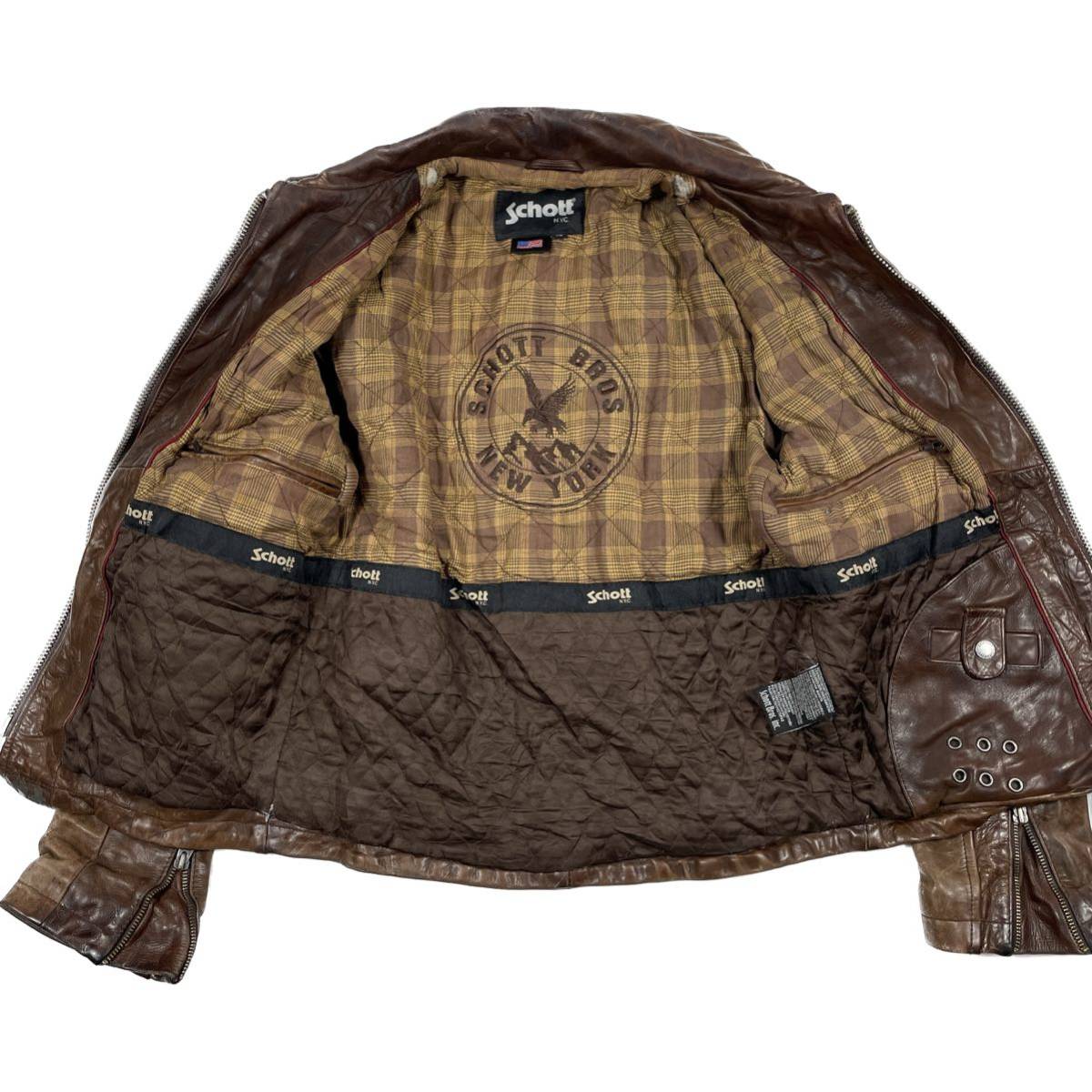 1円〜 Schott ショット レザージャケット 革ジャン ブラウン サイズM 