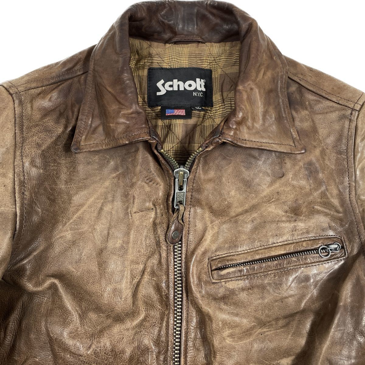 1円〜 Schott ショット レザージャケット 革ジャン ブラウン サイズM