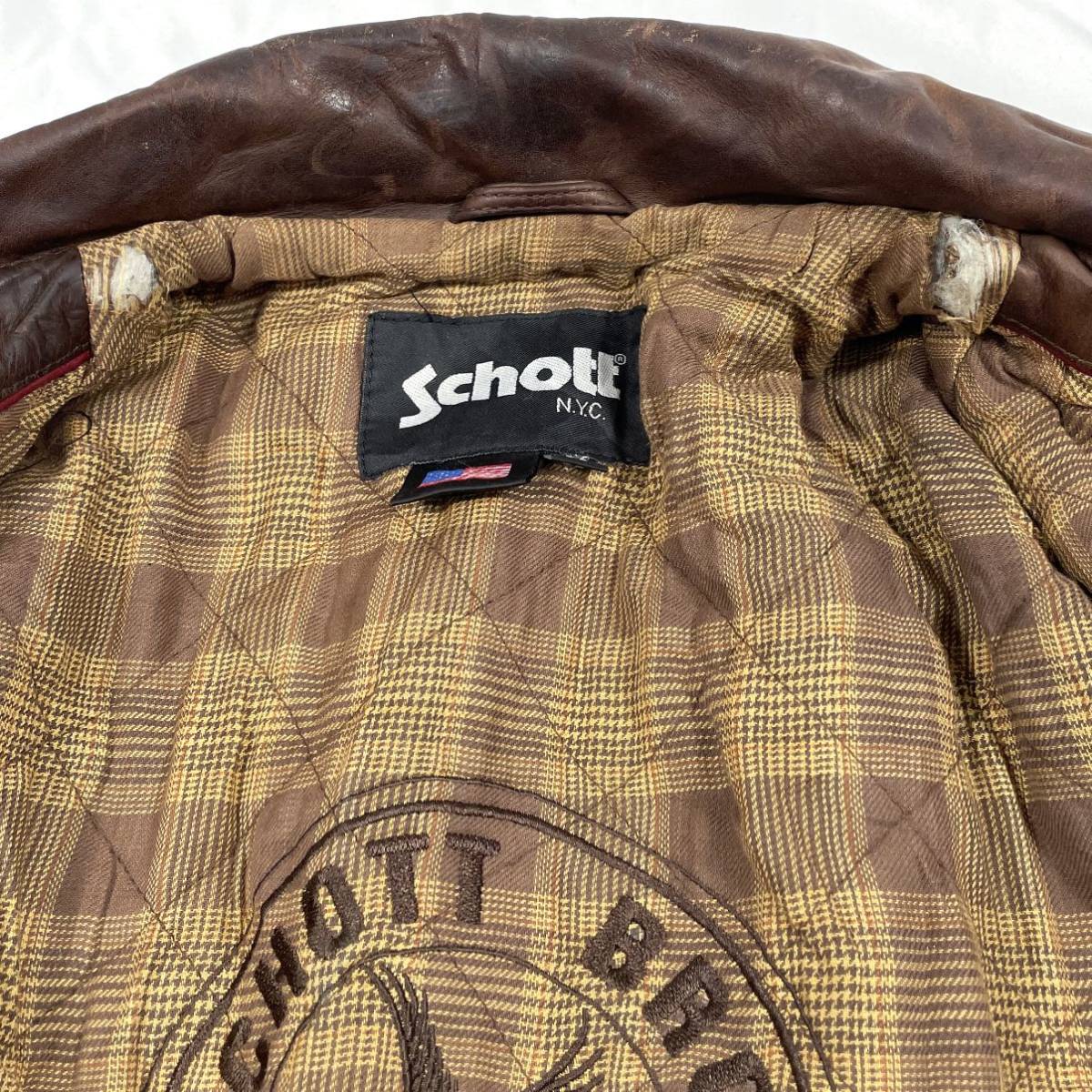 1円〜 Schott ショット レザージャケット 革ジャン ブラウン サイズM 