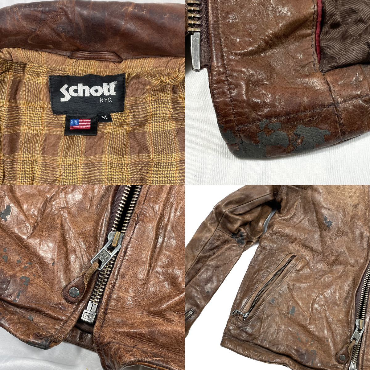 1円〜 Schott ショット レザージャケット 革ジャン ブラウン サイズM 