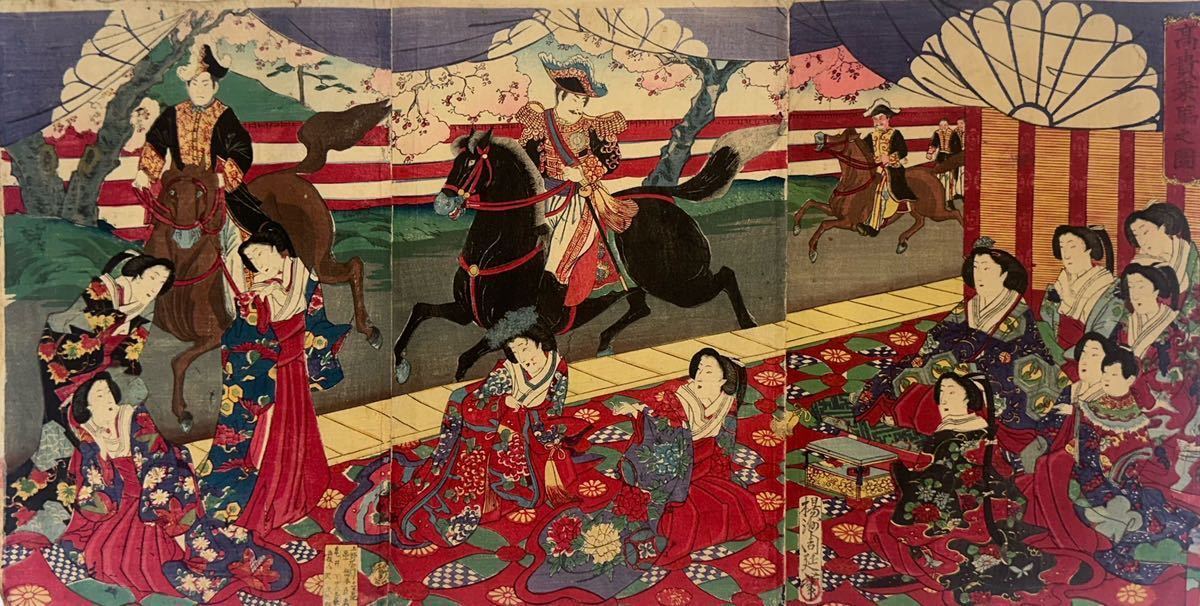 100%新品，人気 真作 楊洲周延 高貴馬乗之図 三枚続 本物 浮世絵 大判 錦絵 木版画(その他)｜売買されたオークション情報、yahooの商品情報をアーカイブ公開 - オークファン その他