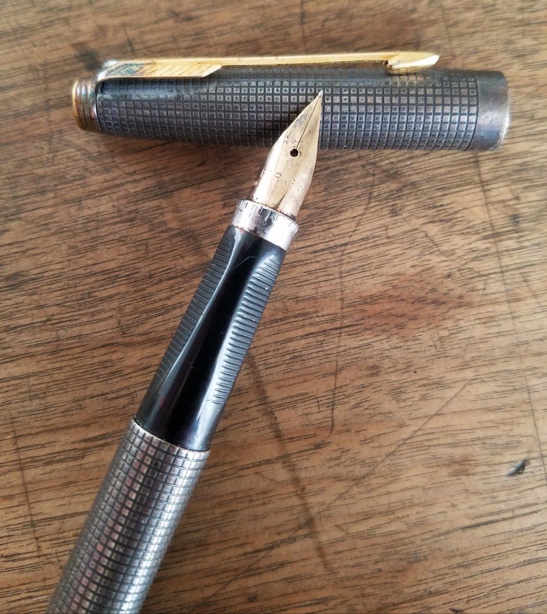 Parker Sterling 14kPOINT刻印 万年筆 銀 金 PARKER 14K POINT STERLING SILVER 万年筆 14金 刻印 スターリング