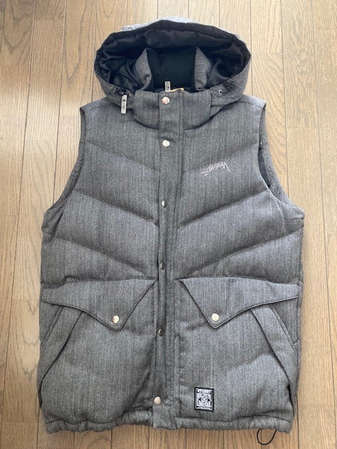 STUSSY/ステューシー/ダウンベスト/XL/ウール系/ヘリンボーン/ユーズド良品