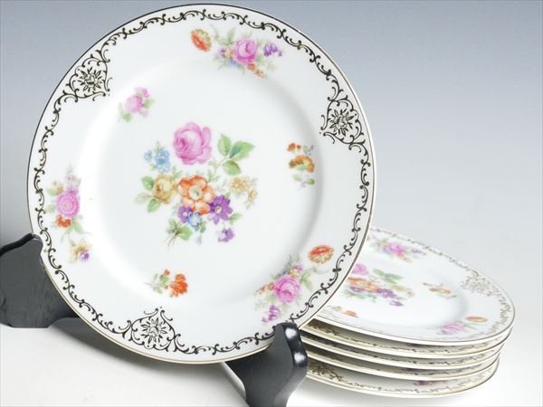 k184 オールド ノリタケ M印 金彩 フラワーブーケ プレート 6枚 工芸品