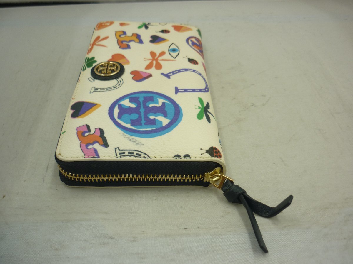 TORY BURCH】トリーバーチ ラウンドジップ長財布 アイボリー 絵柄 