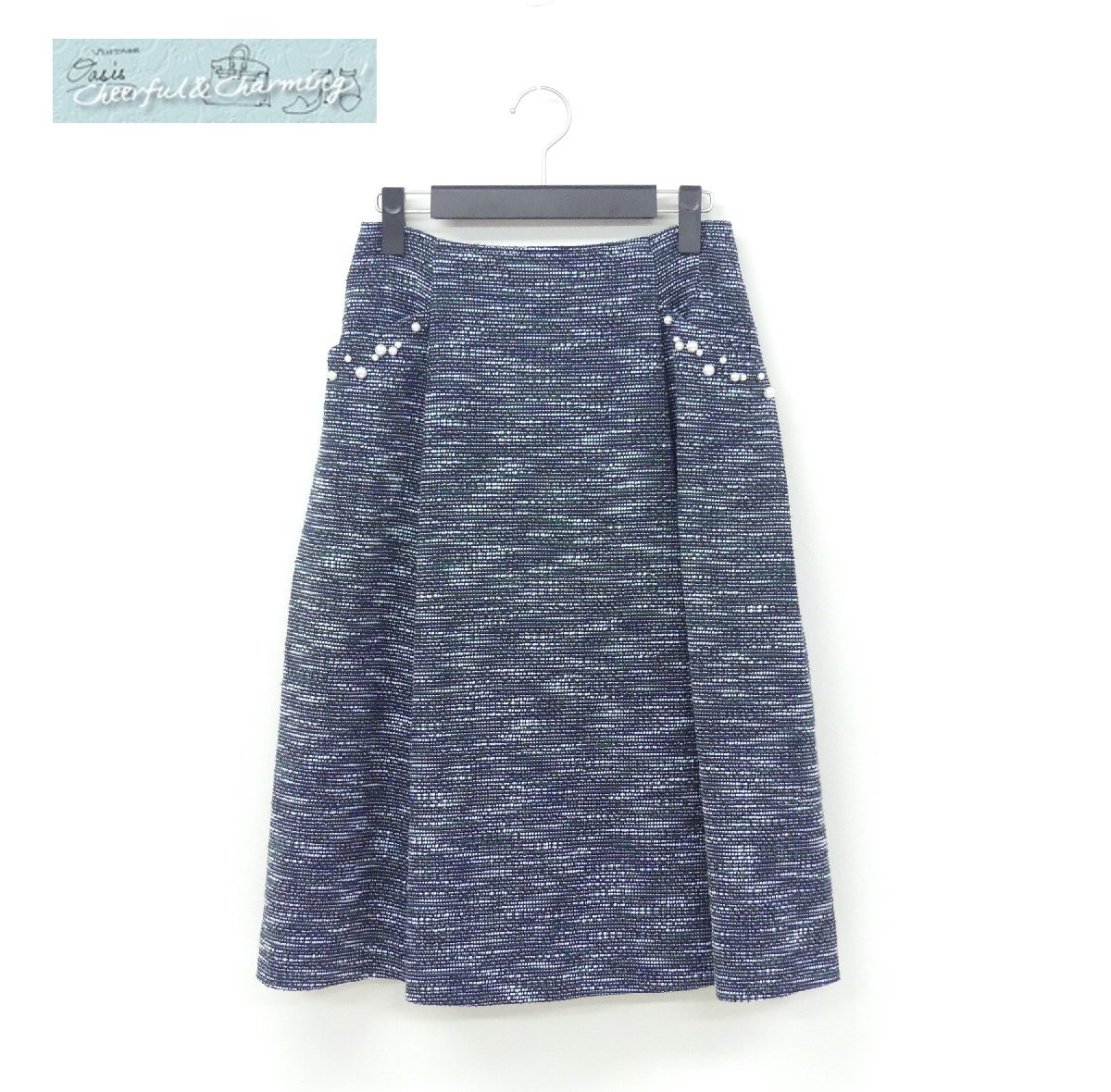Rene ツイードスカート 36 ネイビーMIX パール コットンBLEND ’22年商品 6234060
