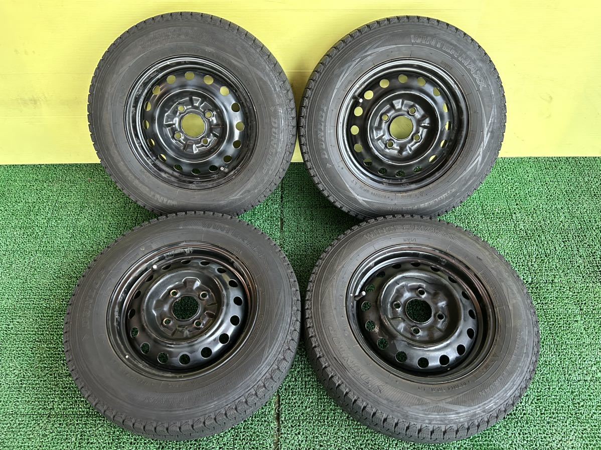 165R14 6PR LT 2020年スダットレス DUNLOP WINTER MAXX　4本セット 日産バネット純正 スチール4穴 PCD114.3 ET+45 14×5J ハブ66mm 