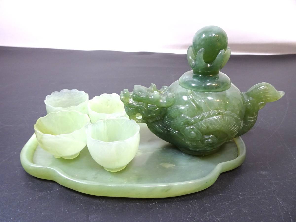 翡翠玉器 翡翠 茶器セット 中国茶器 急須 美術品(骨董陶磁器一般 