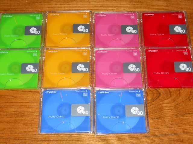 (V55) MD ミニディスク 中古 初期化済 Victor Fruity Colors 80 5色 2枚ずつ 10枚セット 同一デザイン
