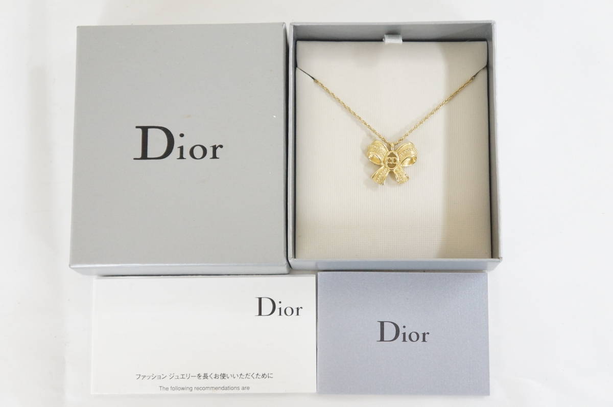 christian Dior クリスチャン ディオール CDロゴ リボン ゴールド 