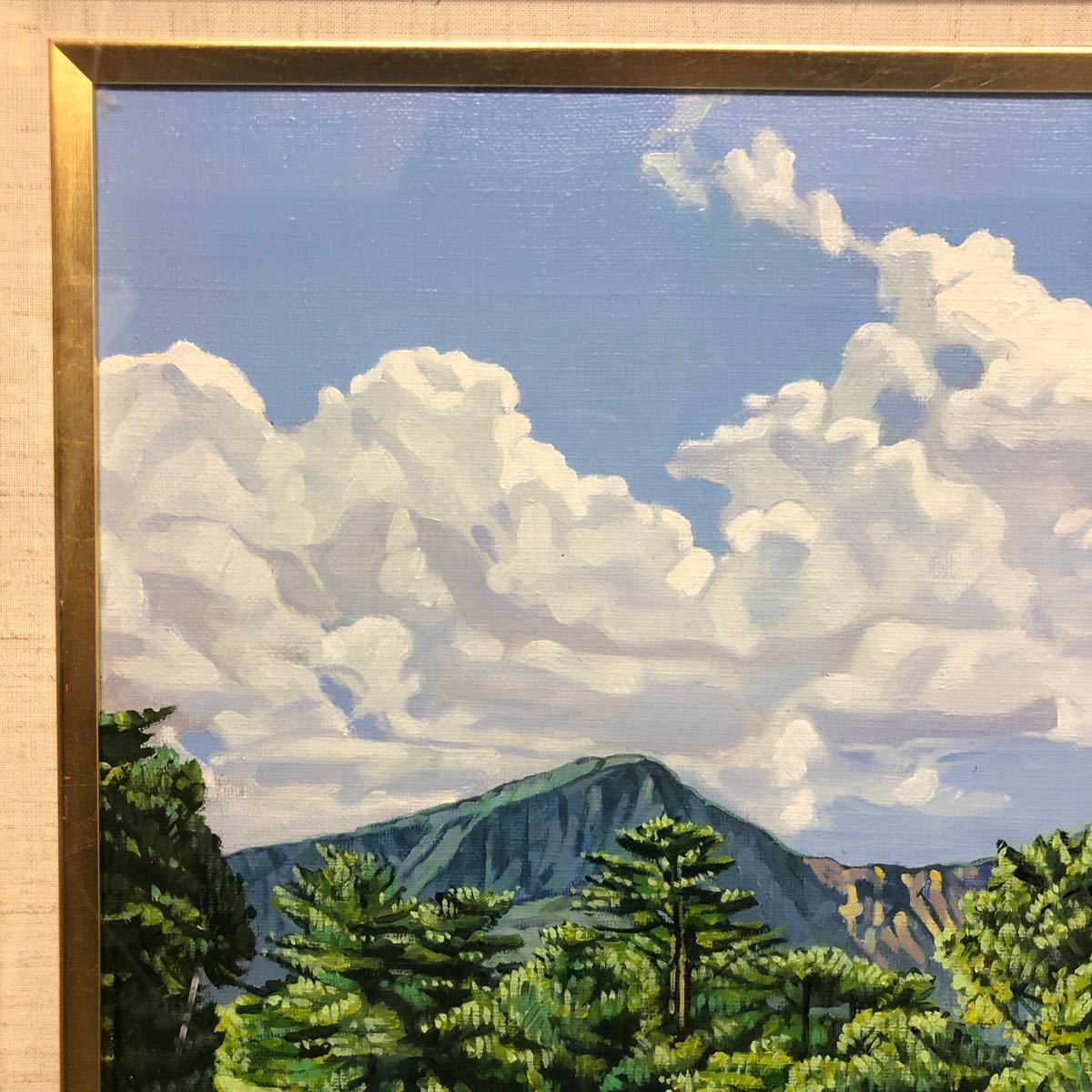 9 熊坂行夫 y.Kumasaka 「レンゲ沼初夏」F8 油彩画 油絵 風景画 山 雲
