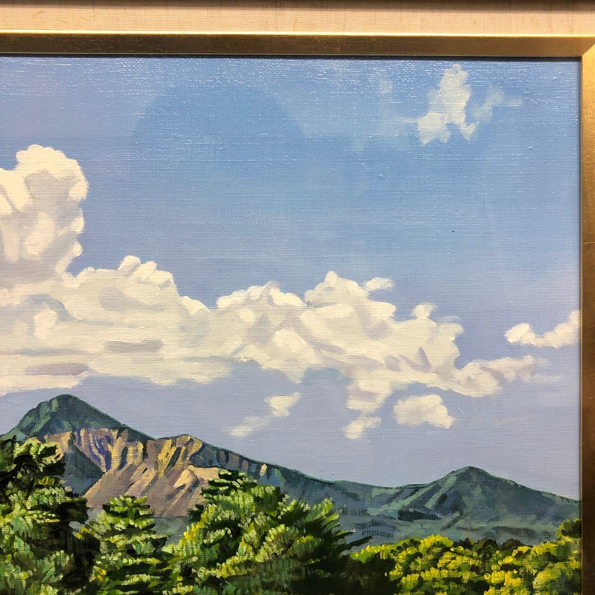 9 熊坂行夫 y.Kumasaka 「レンゲ沼初夏」F8 油彩画 油絵 風景画 山 雲