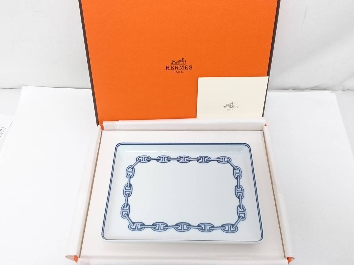 【新品】HERMES エルメス Chaine dAncre シェーヌダンクル スクエア プレート/約12×16cm/箱付き/ブランド食器/ポーセリン/01YZ113001