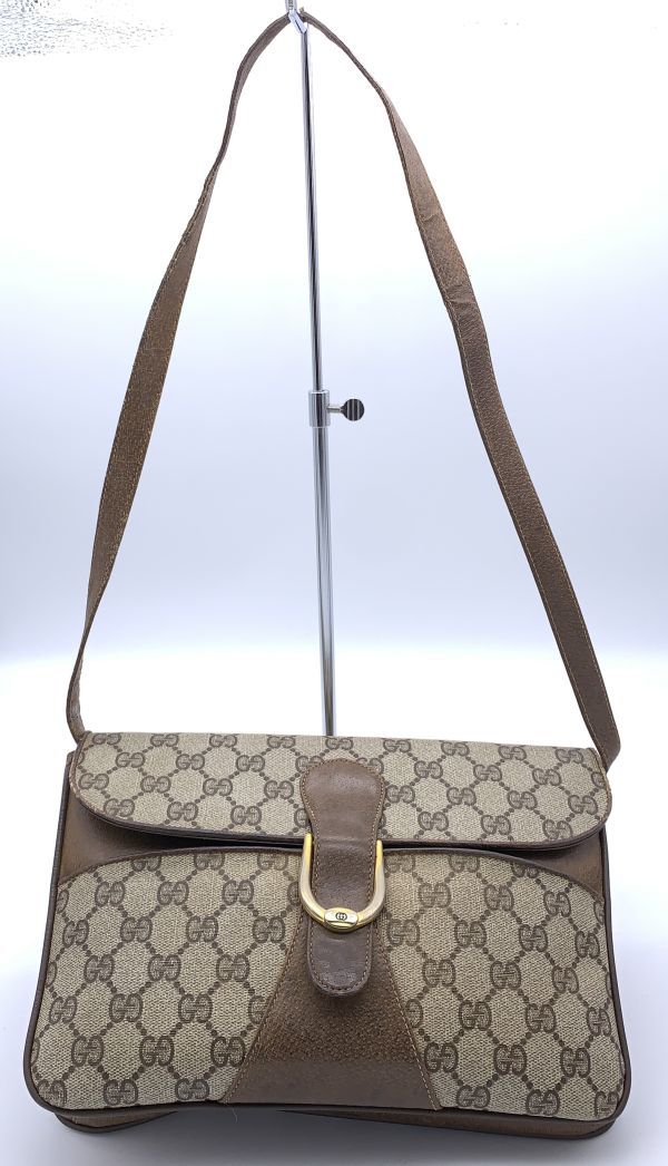 0u1k3cJ012 GUCCI ショルダーバッグ GG柄 総柄 ブラウン レザー 斜