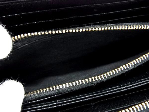 1円 PRADA プラダ サフィアーノレザー リボン ラウンドファスナー 長財布 ウォレット 札入れ 小銭入れ ブラック系 AU3958