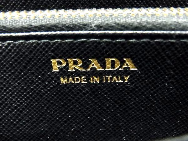 1円 PRADA プラダ サフィアーノレザー リボン ラウンドファスナー 長財布 ウォレット 札入れ 小銭入れ ブラック系 AU3958