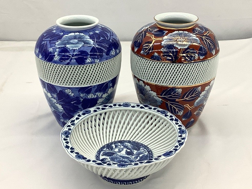 有田焼 琴峰 作 網目焼まとめ⁄飾り壺⁄花瓶⁄菓子器 など