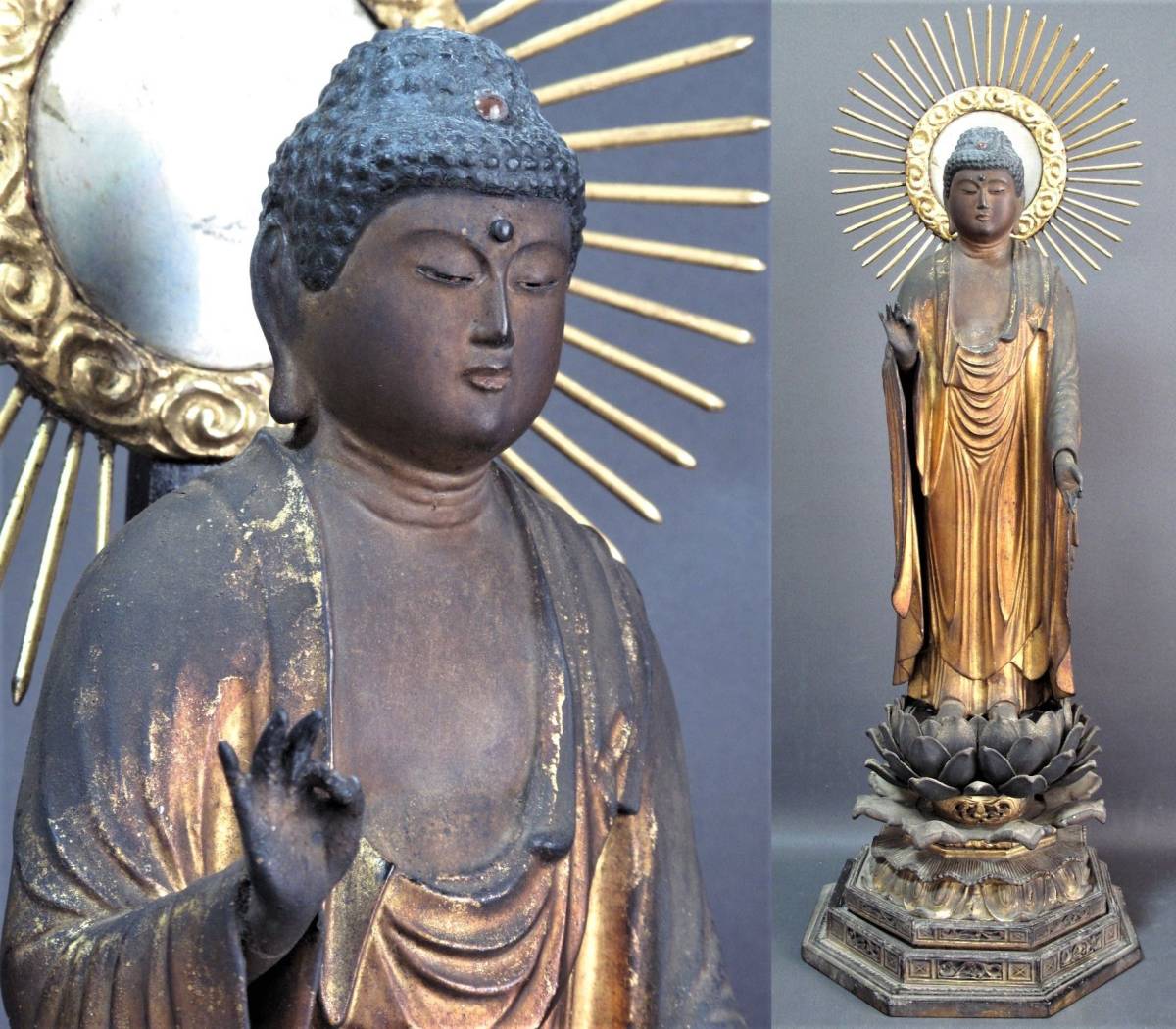 玉眼 趣時代優品!! - 江戸期 仏教美術 木造 阿弥陀如来像 立像 50%OFF 