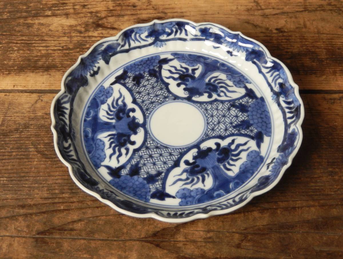 成化年製古伊万里染付雲龍文中皿 5枚 [B22473] 古伊万里