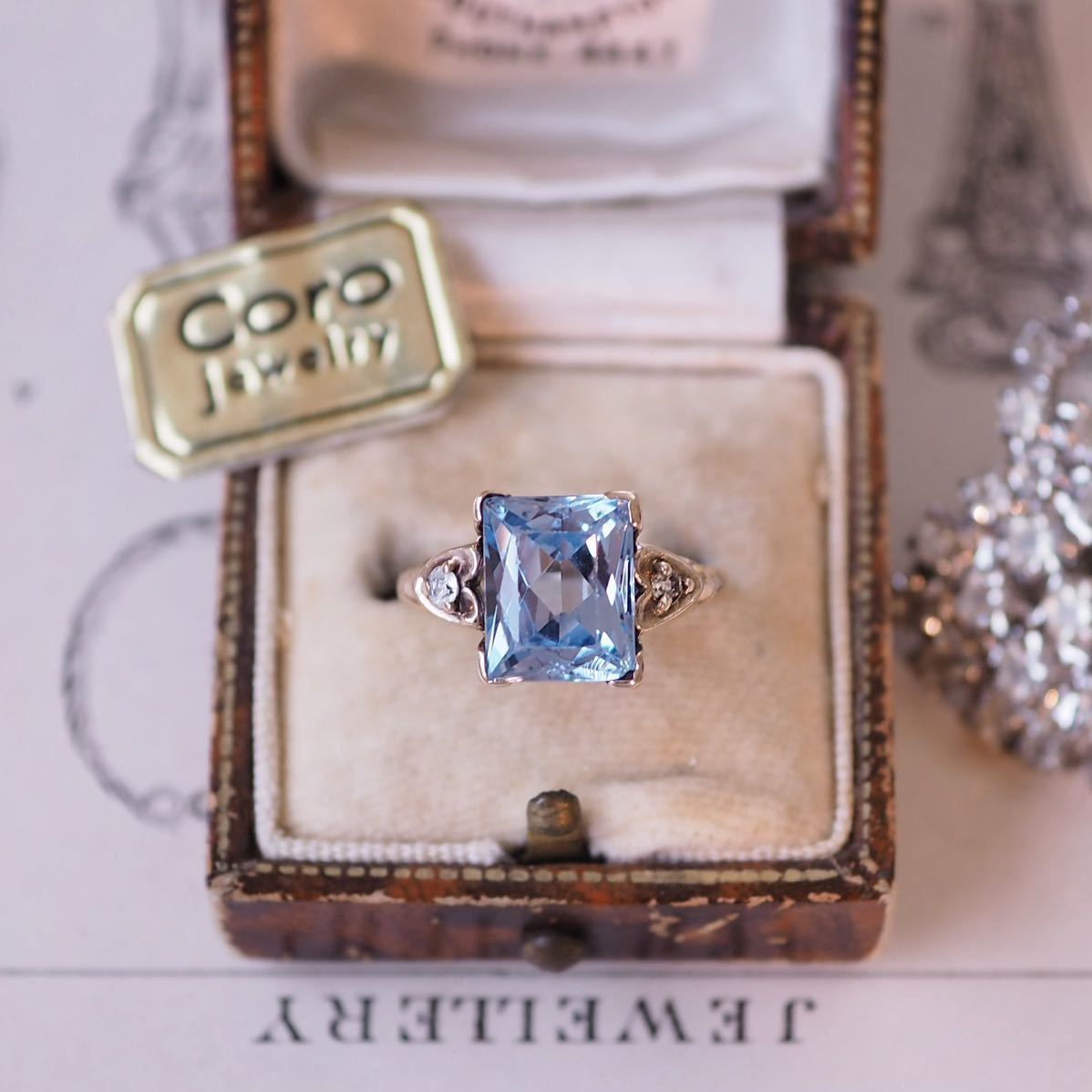 ＊K10ハート細工トパーズリング＊英国アンティーク イギリス ヴィンテージ 指輪 金 昭和レトロ ring vintage antique gold sapphire (検K18