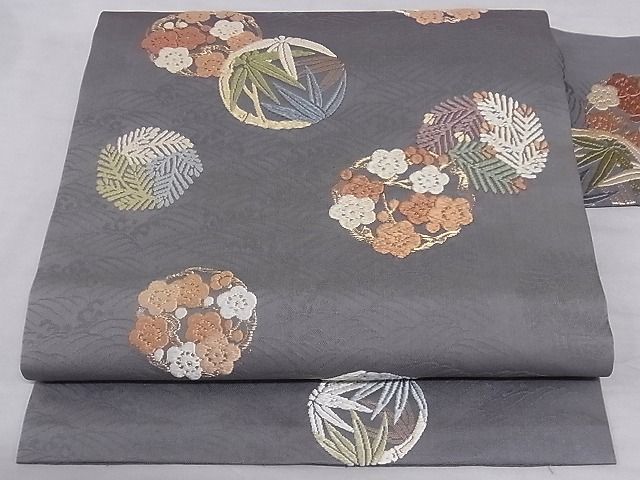 平和屋-こころ店■九寸名古屋帯　唐織　松竹梅丸文　金糸　正絹　逸品　A-sx8359