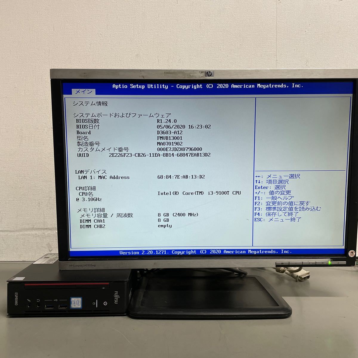 ン53 FUJITSU ミニパソコン ESPRIMO Q558/B Core i3-9100T メモリ 8GB