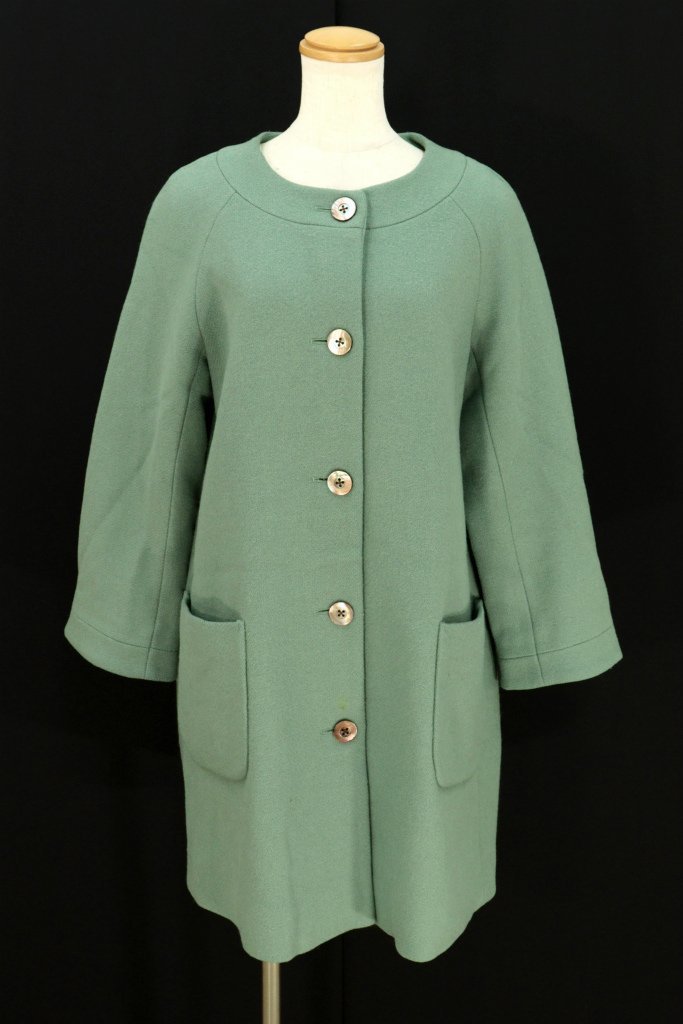 サリースコット ウールアルパカモヘヤ長袖ノーカラーロングコート くすみ緑11AR bg342