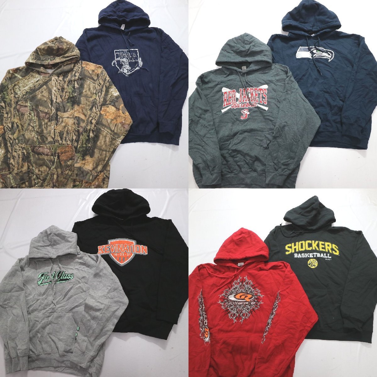 ◎カラー系スウェットパーカーMIX set アメカジ プリント 他 (メンズXL/L) 8枚セット まとめ売り 古着卸 1円スタート SW1-3 MQ8130