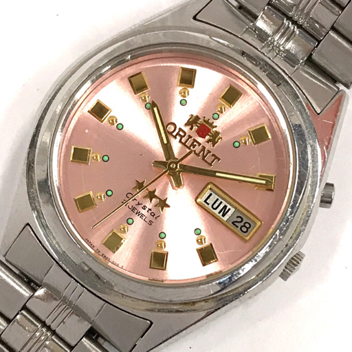 オリエント クリスタル デイデイト 自動巻き オートマチック 腕時計 EM60-C0 CA ピンク文字盤 稼働品 ORIENT 648227