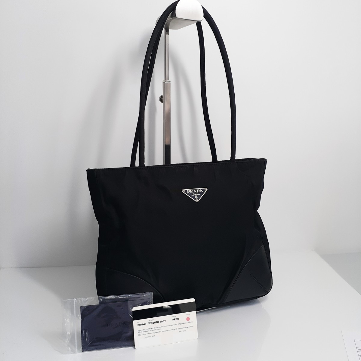 1円 PRADA ナイロン トートバッグ BR1045 テスート 三角ロゴ レザー 