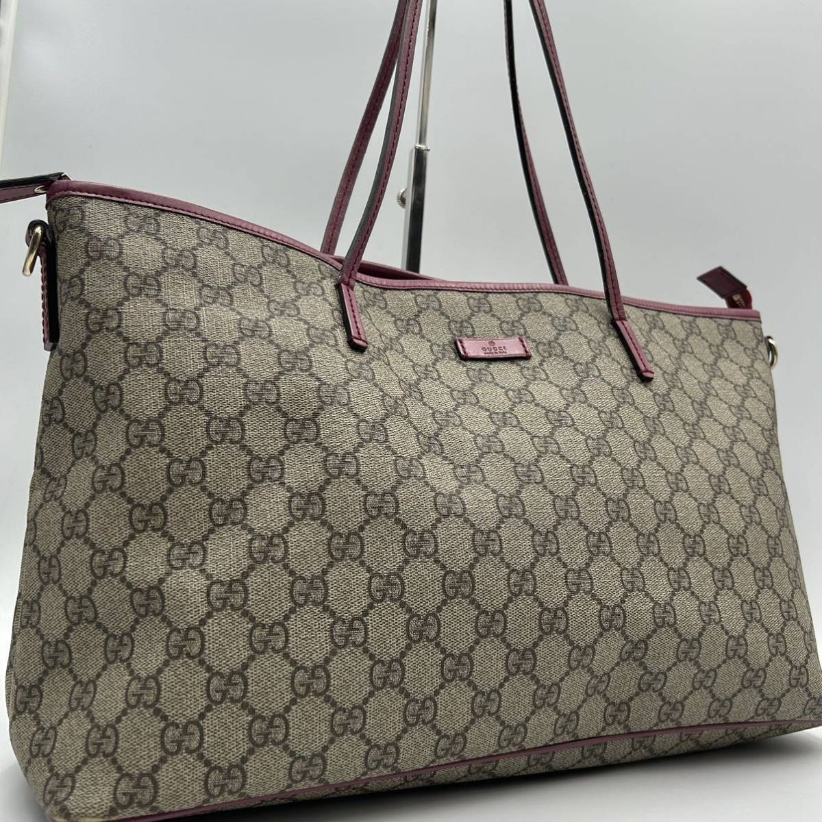 グッチ GUCCI トートバッグ ビジネスバッグ GG柄 PVC ピンク 大容量 