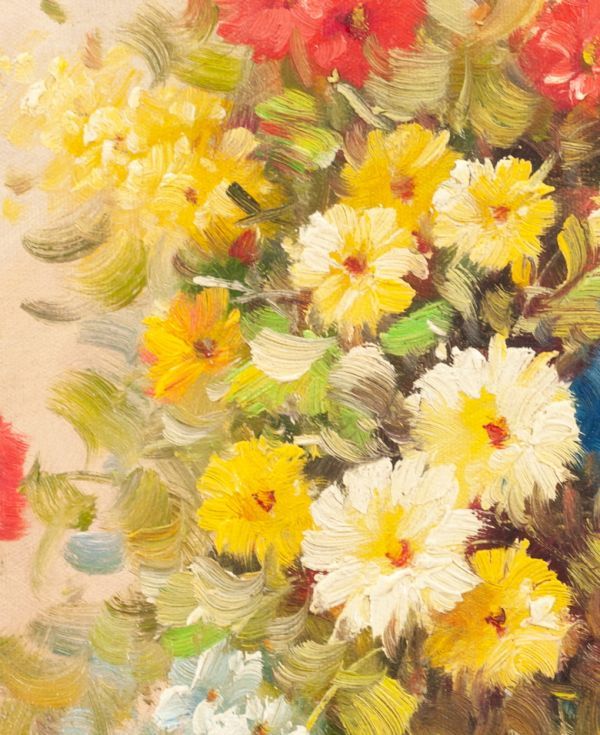 作者不明】油彩 手描き『花』表サイン 裏サイン 画廊取扱シール F8号