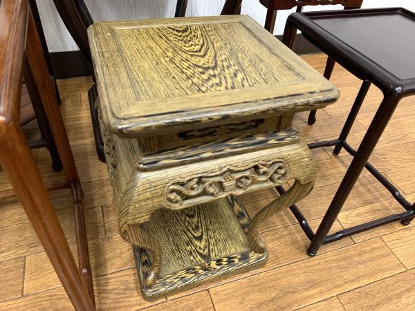 唐木花台 唐木家具 高卓 香炉台 飾り台 透かし彫り 鉄刀木 中国美術