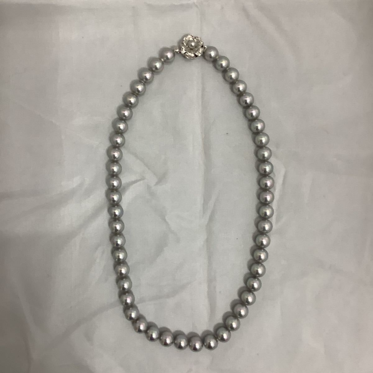ブラックパール ネックレス 黒真珠 8mm シルバー刻印 箱付 Wink Pearl 